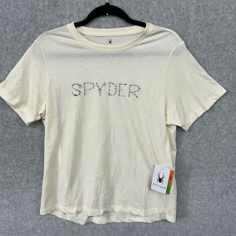 Spyder Girl's Beige Cotton Knit Logo Graphic Crew Neck T-Shirt Large SWK066